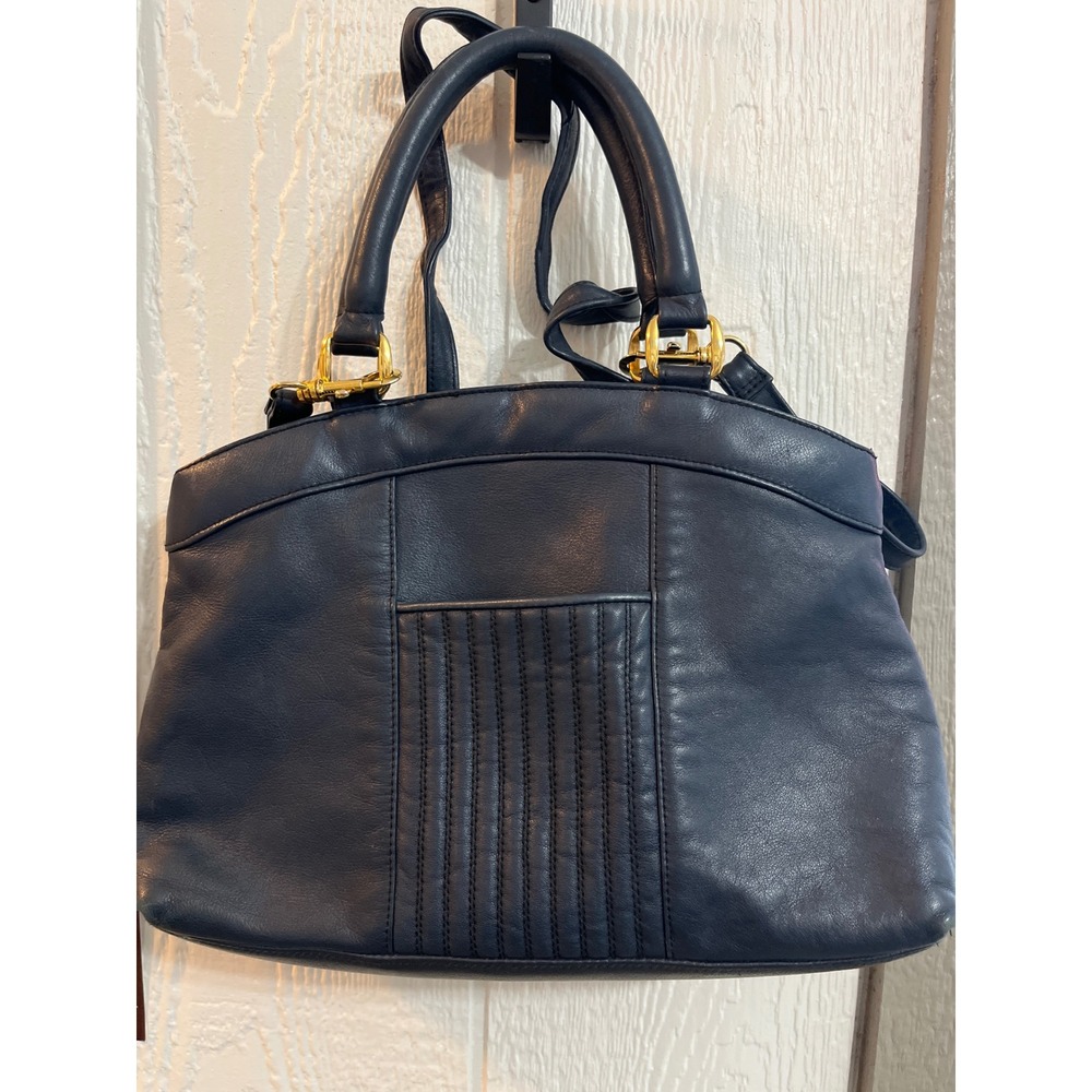 VTG. Ganson Black Leather Satchel Handbag Gold‎ Hardware Top Handle Shoulder Bag